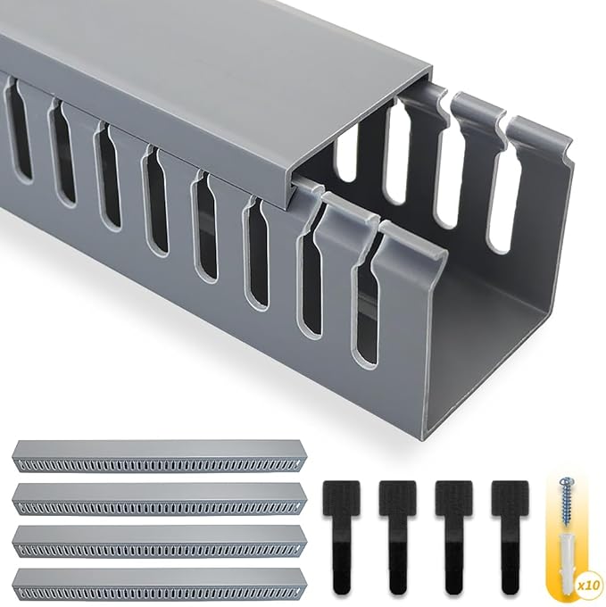 Cable Raceway 95" Open Slot Cable Management Kit Large Capacity Upgraded Snap Structure,Wire Cover Cord Hider for Under Desk&Industrial Network/PC/TVs- 23.6" X 1.97" X 1.97" X 4PCS LWH Grey Color