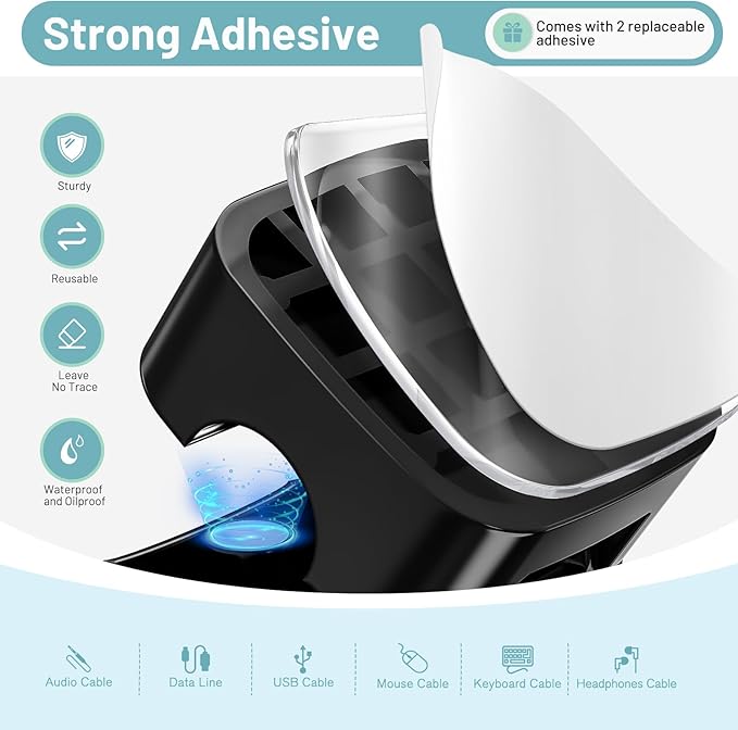 6 Pack Magnetic Cord Organizer, Znben Magnetic Cable Clips Holder Adhesive Cable Management Charger Wire Holder Clips for Desk, Car, Office, Home, Cubicle, Nightstand - Black