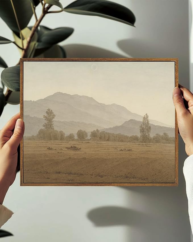 KISSFOX Vintage Landscape Framed Wall Art Grassland Mountain Canvas Wall Art Minimalist Neutral Farmhouse Serene Countryside Paintings Artwork Rustic Art Prints For Bedroom Living Room