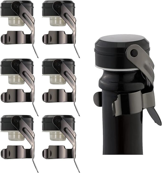 WOTOR Champagne&Wine Bottle Stoppers Stainless Steel with Food Grade Silicone, Leak Proof Keep Fresh Reusable Saver, Cork Suitable for Wine, Champagne, Cava, Prosecco and Sparkling (6 Pack Black）