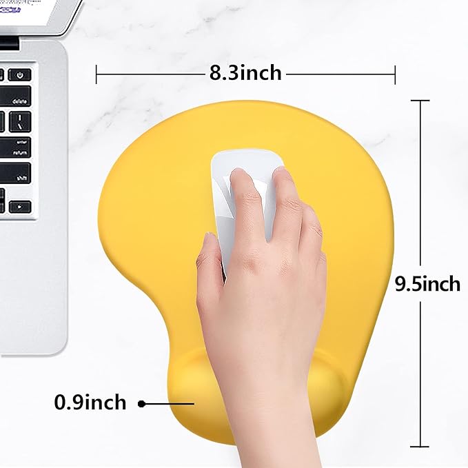 Hsurbtra Ergonomic Mouse Pad with Wrist Rest Support, Gel Mouse Pads with Non-Slip PU Base, Pain Relief Memory Foam Computer Mat, Cute Office Supplies Desk Decro Accessories, Apricot Yellow