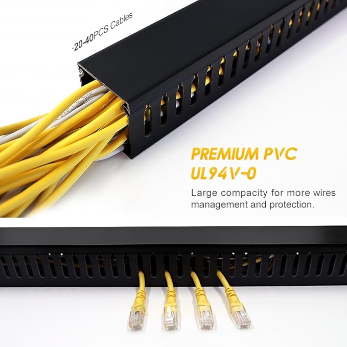 Cable Raceway 95" Open Slot Cable Management Kit Large Capacity Upgraded Snap Structure,Wire Cover Cord Hider for Under Desk&Industrial Network/PC/TVs- 23.6" X 1.97" X 1.97" X 4PCS LWH Black Color