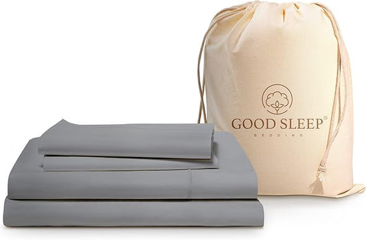 Good Sleep Bedding Twin Sheets - 100% Egyptian Cotton Twin Sheet Set, 4Pc, 1000 TC, Sateen Weave, Hotel Quality Size Bed Set, Soft, 16" Deep Pocket Sheets - Light Grey Bedsheets