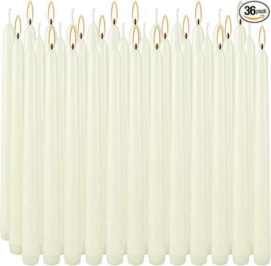 36 Pack Ivory Taper Candles 10 inch(H) Dripless, Smokeless & Unscented - Long Burning Time - Hand Poured Tall Candlesticks - Ideal for Restaurant,Weddings, Dinner Parties, and Home Decor