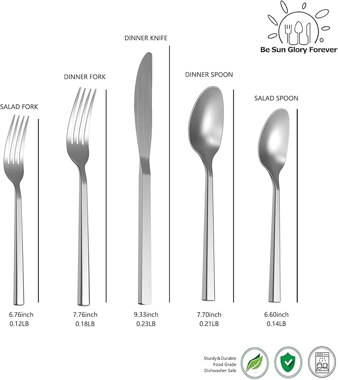 Cubic 20-Piece Silverware Set, Flatware Set Stainless Steel, Modern Cutlery Set, Service for 4, Matte Finish Forged Dishwasher Safe