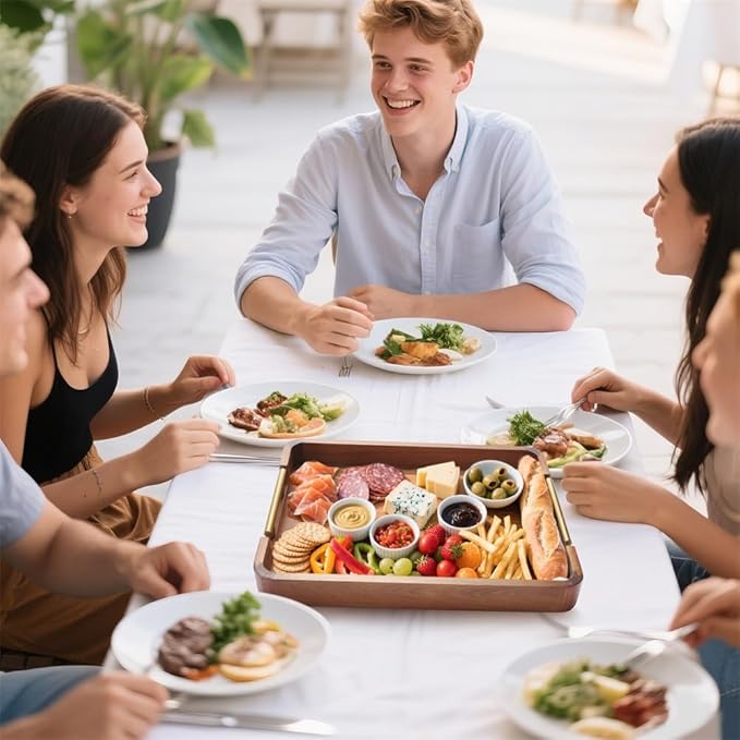 Acacia Wood Serving Tray with Handles, 17x13 Inch Ottoman Tray for Coffee Table,Candle Display,Breakfast in Bed, Large Wooden Decorative Tray with Non-Slip Pads, for Kitchen, Dining, Home Decor