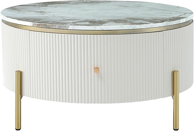 Modern Round Coffee Table with 2 Large Drawers Storage Accent Table(31.5'')