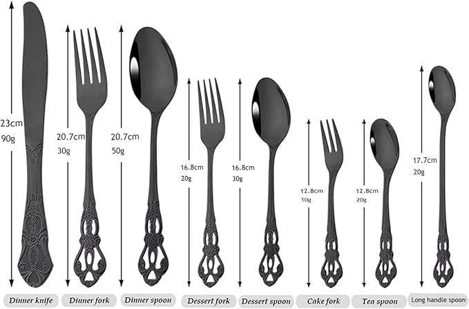 Elegant Black Silverware Set with Steak Knives 30 Piece Flatware Sets for 6 Tableware Utensils, 18/10 Stainless Steel Cutlery Set Include Knifes Forks Spoons, Mirror Polished, Dishwasher Safe