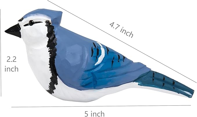 Handmade Wooden Blue Jay Bird Figurine – Backyard Blue Jay Home Decor, Cute Jay Knick-Knack for Bird Lovers, Unique Gift for Women, Mom, Friends – Rustic Nature Home Ornament
