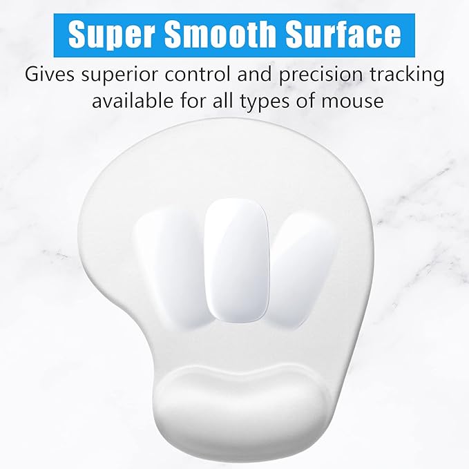 Hsurbtra Ergonomic Mouse Pad with Wrist Rest Support, Gel Mouse Pads with Non-Slip PU Base, Pain Relief Memory Foam Computer Mat, Cute Office Supplies Desk Decro Accessories, Ivory White