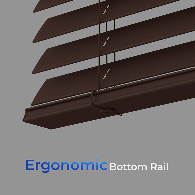 2 Inch Cordless Room Darkening Faux Wood Blind - 53.25" W x 60" L - Walnut, Over 1,000 Custom Sizes Starting at 18.97, Inside or Outside Mount, Venetian Shades for Interior Windows by Lumino