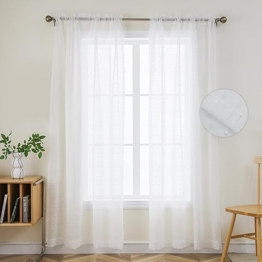 Joydeco White Sheer Curtains 84 Inch Length 2 Panels Set, Rod Pocket Semi Sheer Curtains for Bedroom Living Room, Window Treatments Voile Drapes (54x84 inch, Off White)