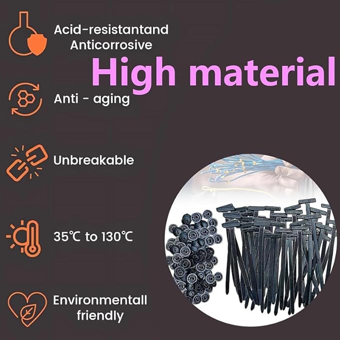 50PCS Nylon Universal Cable Tie Buckle, Heavy Duty Self-Locking Nylon Zip Ties Holder, UV-Resistant Fasteners for Car Fender Trunk Repair, Wire Bundling, Home & Garage Use