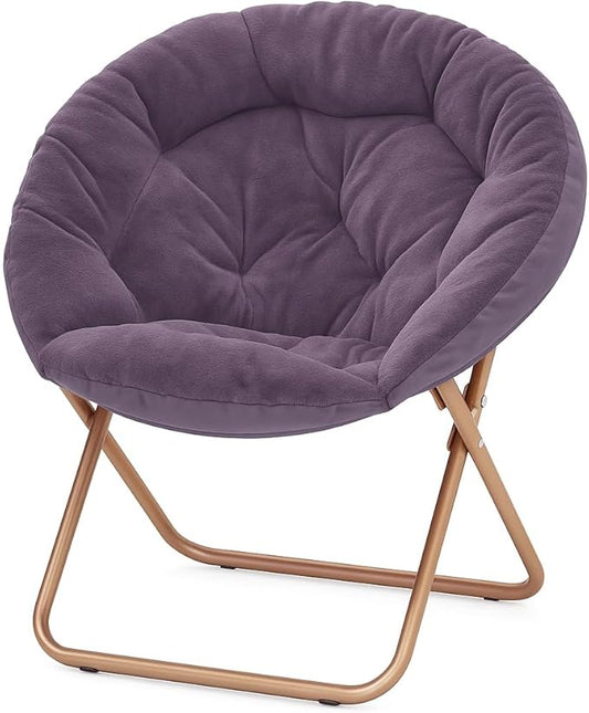 Magshion Saucer Chair for Adults, Comfy Living Room Lounge Chair for Bedroom Corner, Dorm, Apartment, Faux Fur Fluffy Circle Accent Seat with Thick Padded & Folding Metal Frame (Purple)
