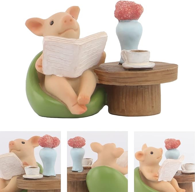Mini Pig Figurine, Resin Home Decor, Lucky Animal Garden Statue for Micro Landscape