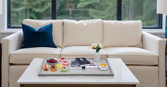 40 * 20 Inch Rectangular Ottoman Tray | Textured PU Leather, Waterproof & Heat-Resistant Storage for Coffee/Dining Tables, Sofa, Bed, Entertainment & Party (Tranquil Beige, 40 * 20in)