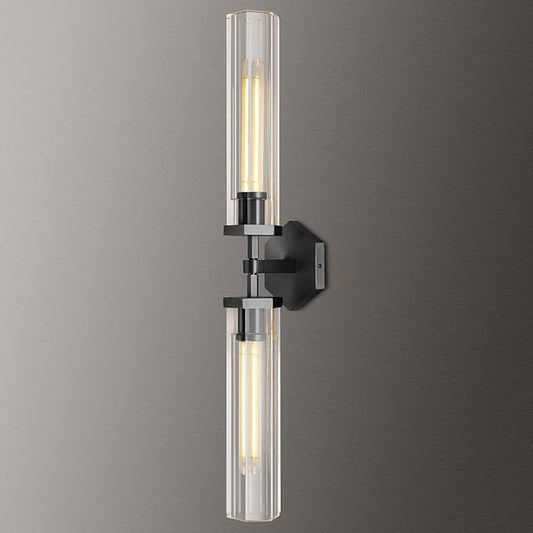 Black Crystal Wall Sconces Light for Bathroom Modern Bathroom Vanity Lights Fixture,28.5in Indoor Wall Sconce,Linear Crystal Sconces Wall Lighting for Bedroom,Hallway,Staircase,Living Room,Dining Room