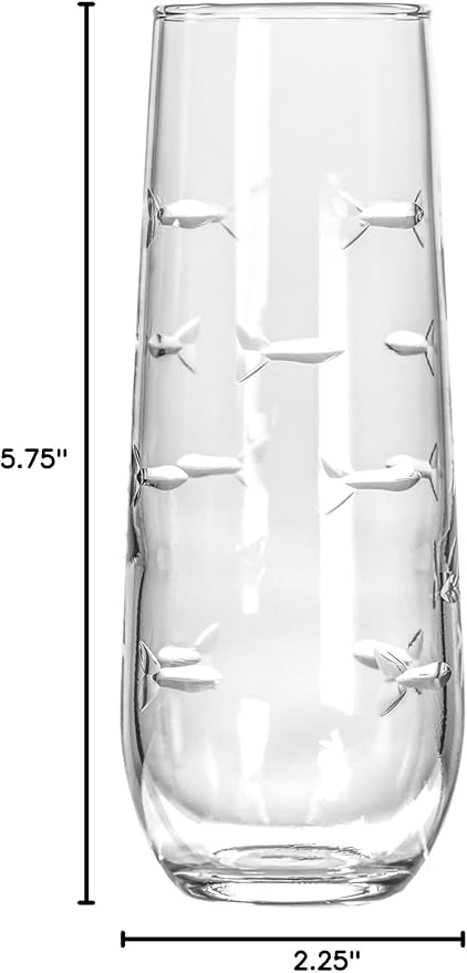 Rolf Glass School of Fish 8.5oz Stemless Champagne Flute Glasses | Toasting Flute Glasses | Lead-Free Glass | Etched Flute Glasses | Proudly Made in the USA (Set of 2)