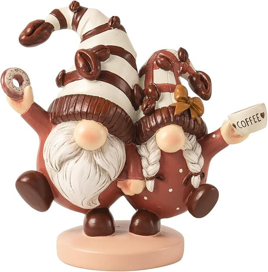 Coffee Gnomes Figurines Coffee Bar Station Decor, 5.2" Resin Gnomes Decorations for Home, Cute Small Indoor Accessories Tiered Tray Kitchen Table Desk Shelf Fall Gifts