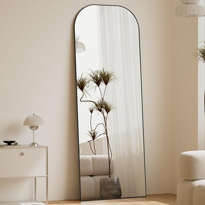 Koonmi Full Length Mirror, 56"x21" Mirror Full Length with Stand, Black Top Square-Edged Floor Mirror with Aluminum Alloy Frame for Bedroom Living Room