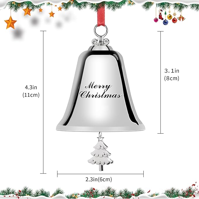Styleonme Decorative Bells, Christmas Ornaments 2024, Engraved It's Merry Christmas 2024, Silvery Bells Decoration with Pendants Tree