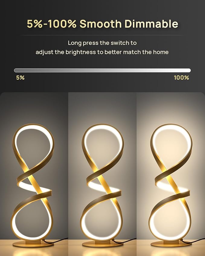 2 Pack Table Lamps, LED Touch Dimmable Spiral Desk Lamp, 3 Color Temperature Modern Nightstand Lamp, Unique Bedside Lamp for Living Room, Bedroom, Cool Lamps for Ideal Gift, Gold