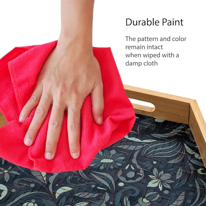 PEMAR 15.7" Hexagonal Bamboo Tray for Serving Coffee, Breakfast, Bread, Food, Art Decor. Decorative Pattern Tray for Coffee Table, Kitchen Counter, Vanity, Bedroom, Ottoman, Home Decor (Turquoise)