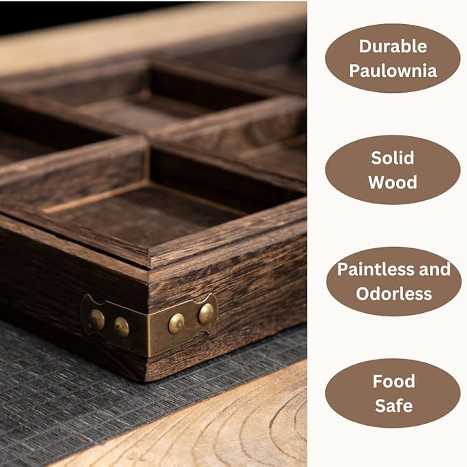 Rustic Wooden Serving Trays with Handle, Serving Platters, Charcuterie Board Set of 7 Nesting Food Trays for Serving Food, Home Decor, Breakfast, Coffee Table, Bed Tray, Picnic