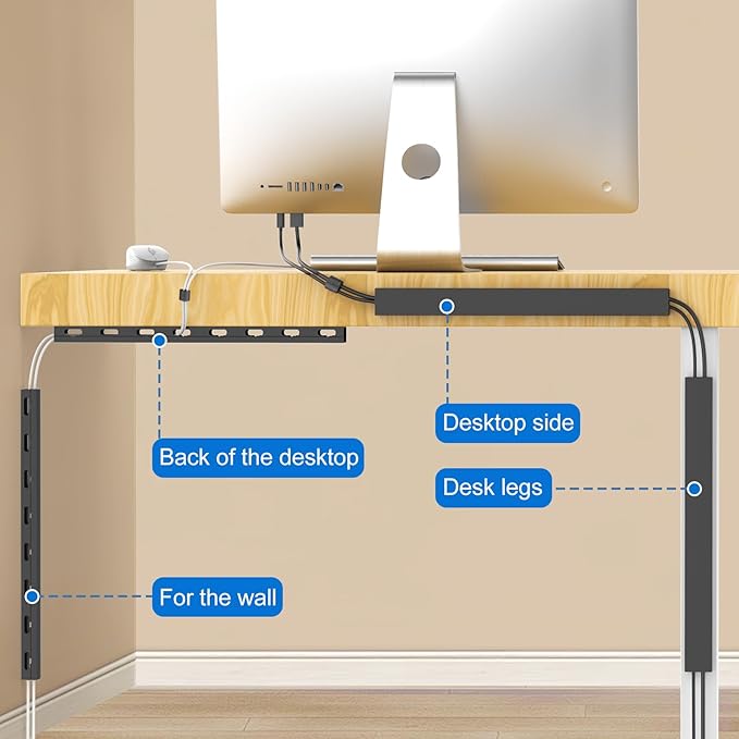 Upgraded Cable Management Under Desk with Big Hole,61(4X15.4) Inch Open Slot Cable Raceway Kit,Wire Cover and Desk Cable Organizer for Home & Office,Cord Hider Management to Hide Tv/Computer