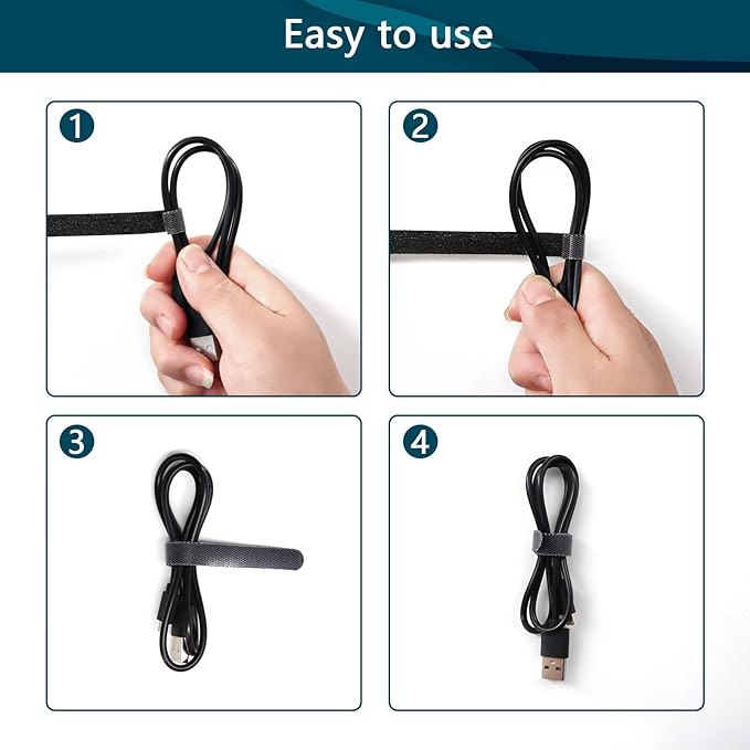 50PCS 6 Inch Adjustable 6-Inch Cord Organizer Ties, Fastening Cable Ties,Microfiber Cloth Used for Computer Link Cable Cord Management USB Cable Cable Ties (Black)