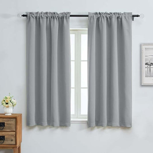 Aiyufeng Silver Grey Blackout Curtains for Bedroom 63 Inch Length 2 Panels, Solid Thermal Insulated Energy Saving Rod Pocket Window Treatment Curtains Blackout Drapes, W40 x L63 Inch, Silver