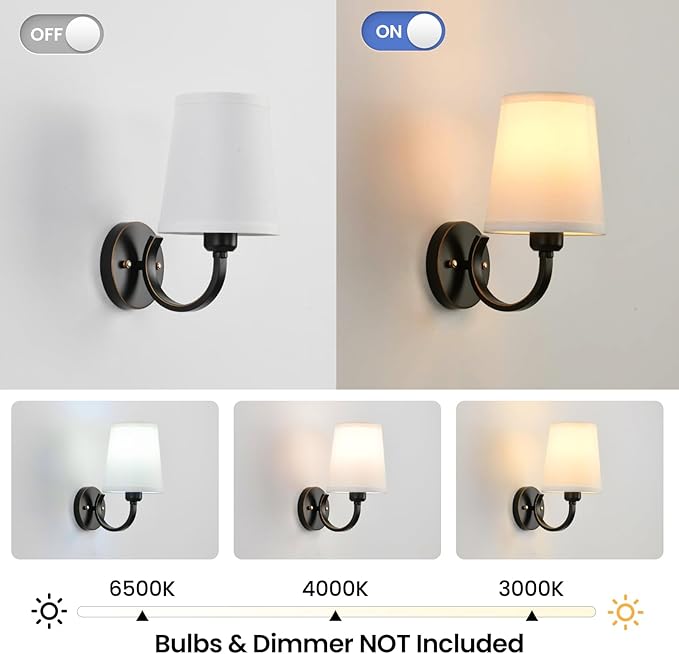 Wall Sconces Set of 2, Modern Wall Lamps for Bedroom, Sconces Wall Light Fixture with Beige Fabric Shade, Indoor Wall Mounted Lamps for Living Room Hallway Kitchen, Black Finish
