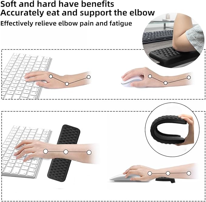 L-Shaped Desk Elbow Pad for Desk, 2-Piece Memory Foam Elbow Pads with Non-Slip, Ergonomic Desk Edge Cushion, Wrist Support Arm Rest for Office and Gaming Black (11.8 * 3.9 inch)