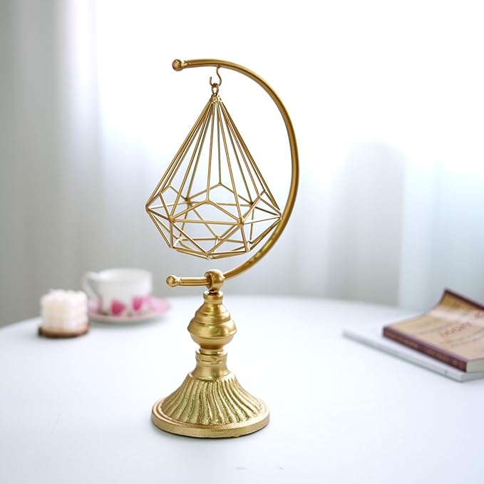 5.6" W x 16.3" H Metal Geometric Abstract Sculpture on Cast Iron Base,Metal Geometric Sculpture Decor Sphere, Tabletop,Living Room,Study,Bedroom,Home Decor