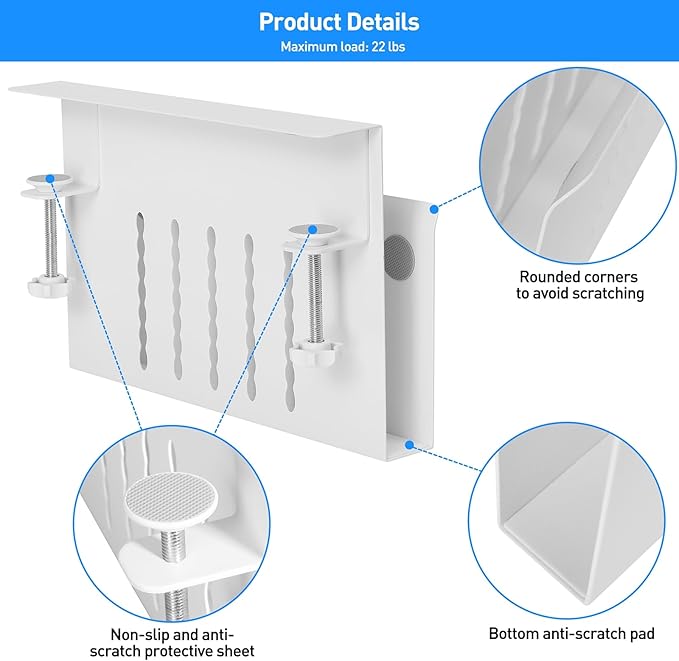 MAXECHO Desk Side Storage, Under Desk Laptop Mount, Table Side Hanging File Organizer, No Drill Clamp On Cable Management Tray, Laptop Holder with Magnetic Pen Holder for Office and Home, Load 22 Lbs