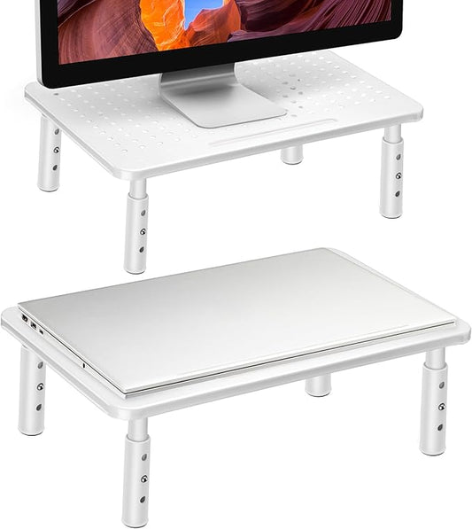 White Monitor Stand Risers for 2 Monitors, 3 Height Adjustable Monitor Stand with Pen Holder, Dual Monitor Riser Laptop Riser for Office, Home, School Supplies, 2 Pack