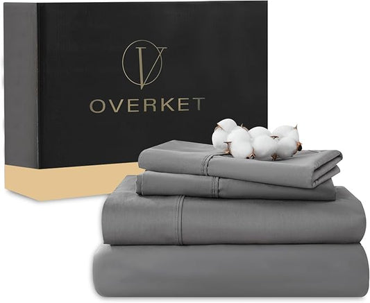 1000 Thread Count Egyptian Cotton Sheets Queen Size Set 4PCS Sateen Weave Soft Breathable 16-Inch Deep Pocket（Queen,Dark Grey）