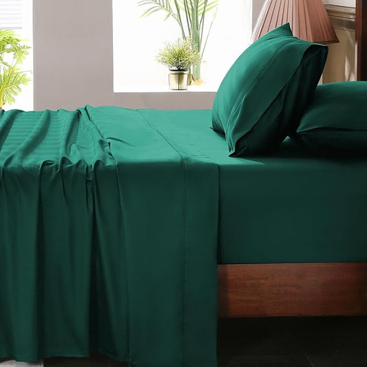 Extra Deep Pocket California King Sheets 18-24 Inch 100% Egyptian Cotton 1000 Thread Count Sateen Weave Soft Breathable 4 Pieces（California King,Dark Green）