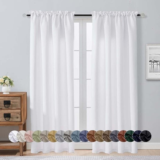 Aiyufeng Pure White Curtains for Bedroom 72 Inch Length 2 Panels Set, Room Darkening Window Treatment, Light Filtering Curtain Drapes, Soft Casual Rod Pocket Privacy Curtains, W40 x L72 Inch