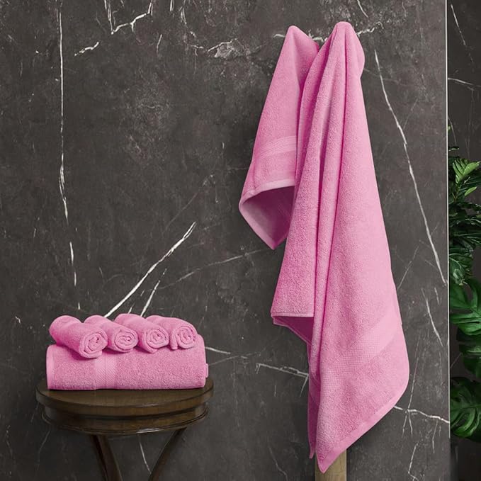 Avalon Towels Luxury 8 Piece Pink Towels Set, 2 Bath Towels, 2 Hand Towels and 4 Washcloths, 600 GSM 100% Ring Spun Cotton Highly Absorbent Pink Bathroom Towels, Ideal for Hotel, Spa and Gym
