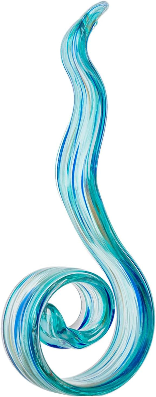 11.4" Tall Hand-Blown Glass Sculpture Murano-Style Sculpture Art Ornament Statue Figurines Home Decor Accent Piece Coastal Ocean Nautical Home Decor,Shelf,TV Stand,Tabletop Centerpieces,Wonderful Gift