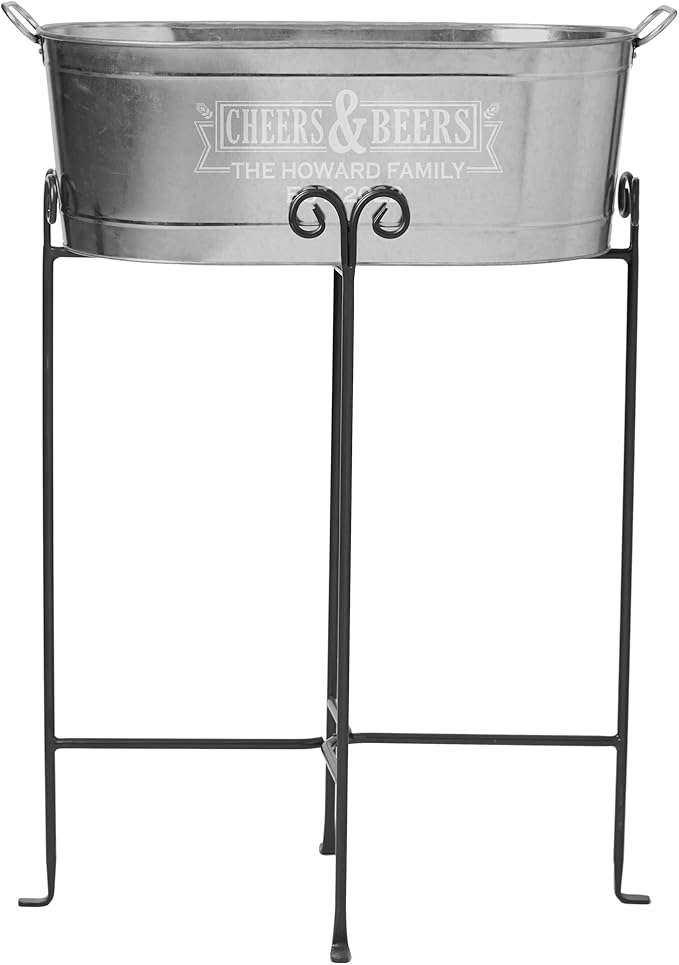 Let's Make Memories Personalized Cheers & Beers Beverage Tub w/Stand - Custom Beverage Tub - Unique Entertaining Essential - 5.5 Gallons