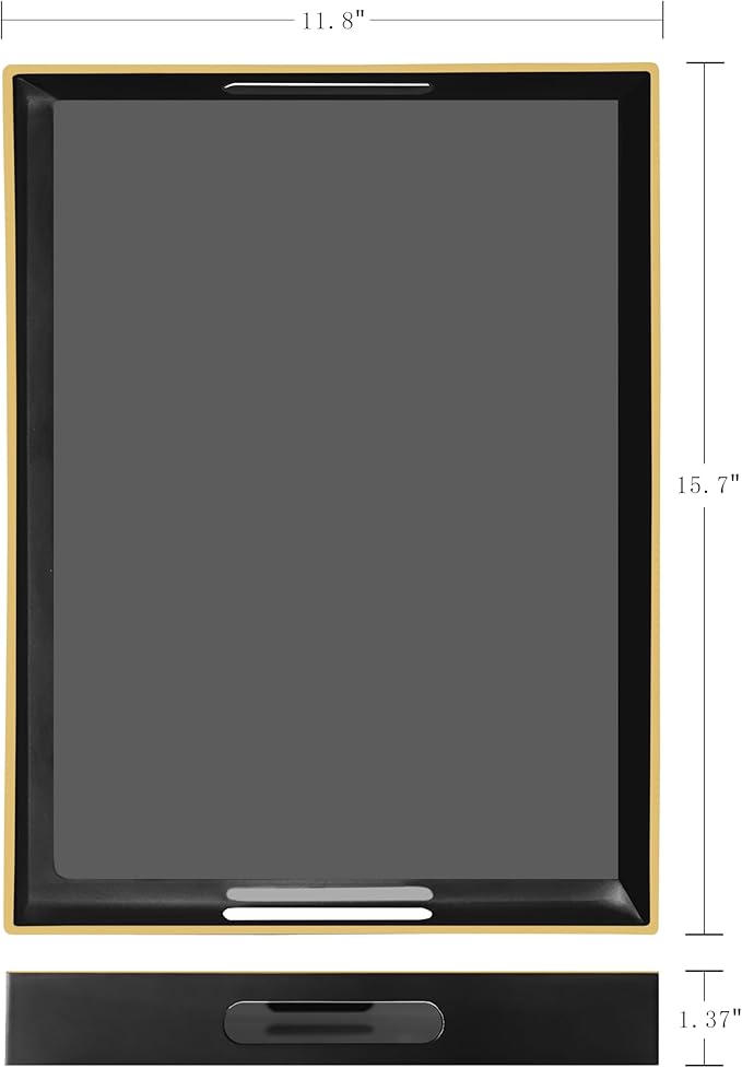 Black Sturdy Acrylic Serving Tray with Handles-15.7x11.8Inch, Morden Plastic Rectangular Serving Tray for Coffee Table Bathroom, Ottoman, Home Decor