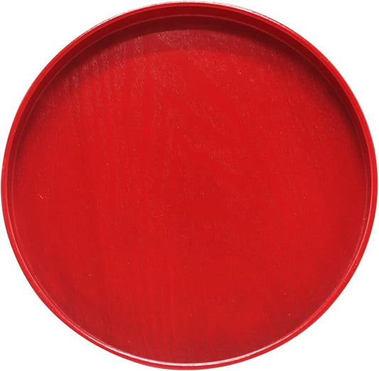 Round Solid Wood Serving Tray, Non-Slip Tea Coffee Snack Plate Food Meals Serving Tray with Raised Edges for Home Kitchen Restaurant(10.6inch,Red)
