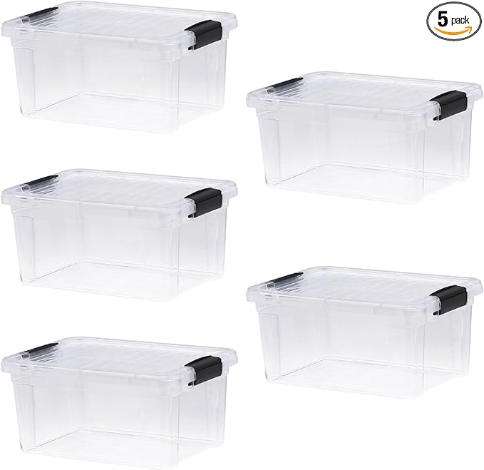 Superio Storage Bins with Lids- 5 Pack, 6.6 Qt Clear Boxes for Organizing, Stackable Plastic Containers- BPA Free, Non-Toxic, Odor Free, Organizer for Home, Office, Dorm