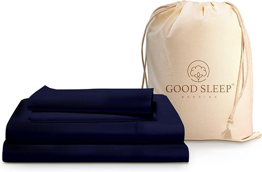 Good Sleep Bedding Sheets Queen Size Bed Set 1000 Thread Count - 100% Egyptian Cotton Bed Sheets Queen Size, 4 Pc, Long Staple Cotton Queen Sheet Set, Soft Queen Sheets Deep Pocket 16" - Navy Blue