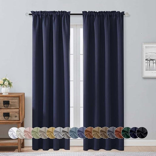 Aiyufeng Navy Blue Blackout Curtains for Bedroom 84 Inch Length 2 Panels Set, Solid Thermal Insulated Privacy Living Room Window Treatment Curtains Blackout Drapes, W40 x L84 Inch, Navy Blue