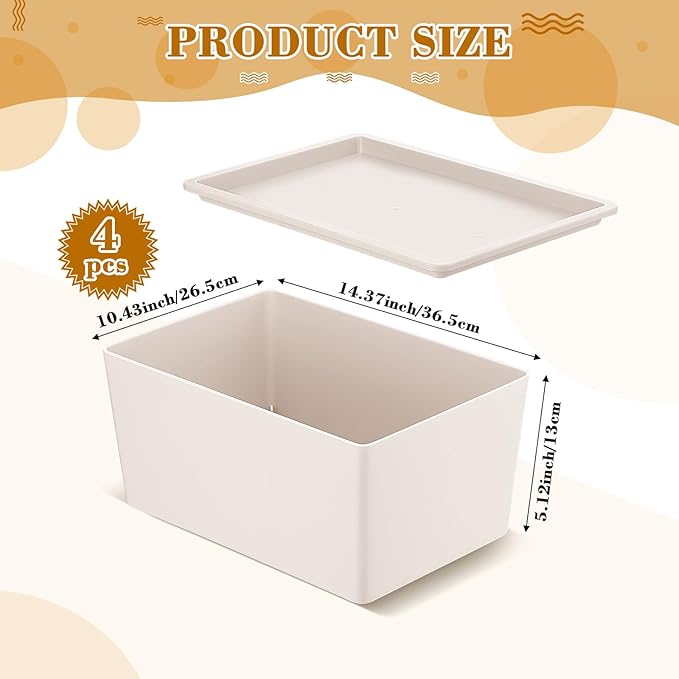 Menkxi 4 Pcs Storage Bins with Lids Plastic Containers Stackable Storage Box Baskets for Organizing Shelves(Beige,Large)
