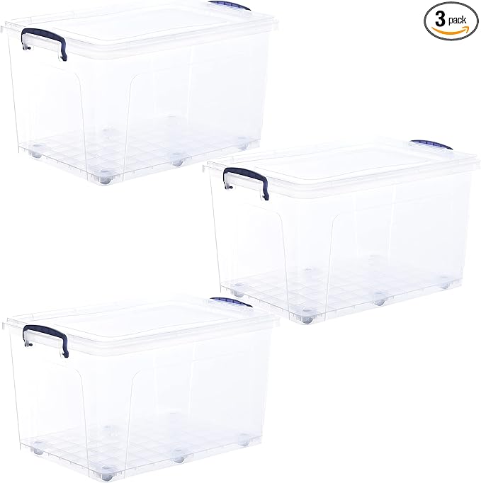 Superio Storage Containers With Wheels (3 Pack), Stackable Large Storage Containers With Lids, Durable Latches (44 Quart)