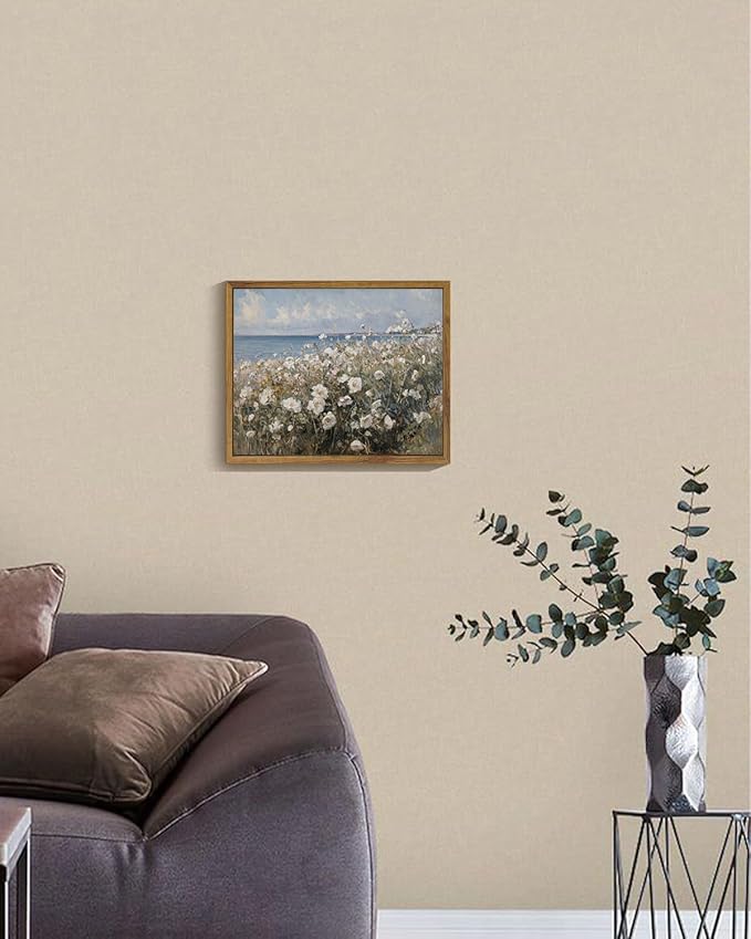 KISSFOX Vintage Floral Framed Wall Art Coastal Rose Wildflower Canvas Wall Art Neutral Farmhouse Serene Countryside Paintings Artwork Rustic Art Prints For Bedroom Living Room